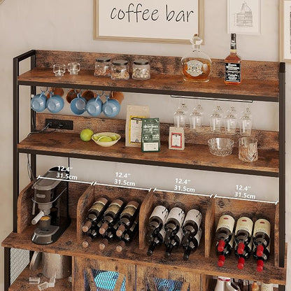 IRONCK Coffee Bar Cabinet with Power Outlet, Industrial Buffet Cabinet with LED - Image 5