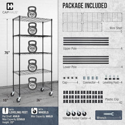 CAPHAUS NSF Commercial Grade Wire Shelving w/Wheels, Leveling Feet & Liners - Image 3