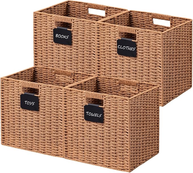 UBBCARE 4 Pack Wicker Basket, 12×12 Storage Cubes by UBBCARE