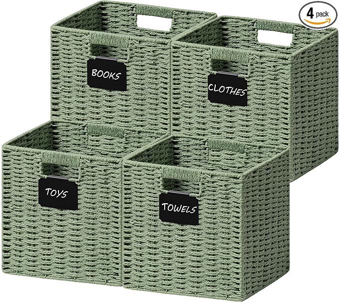 UBBCARE 4 Pack Wicker Basket, 12×12 Storage Cubes by UBBCARE