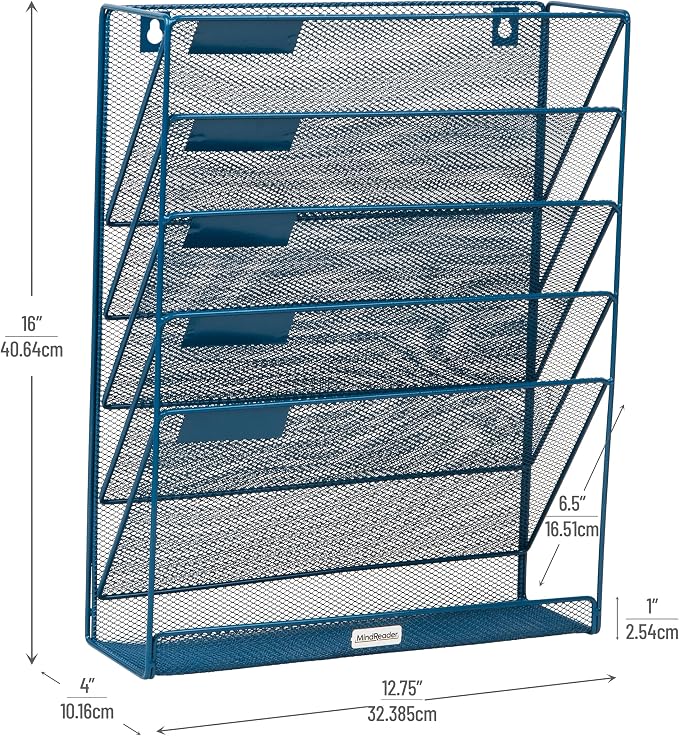 Mind Reader 5-Pocket Vertical File Storage, Desktop Organizer, Wall Mount - Image 3