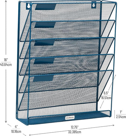 Mind Reader 5-Pocket Vertical File Storage, Desktop Organizer, Wall Mount - Image 3