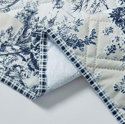 Brilliant Sunshine Blue Toile Couch Sofa Armrest 5 Pockets Organizer, Slip - Image 3