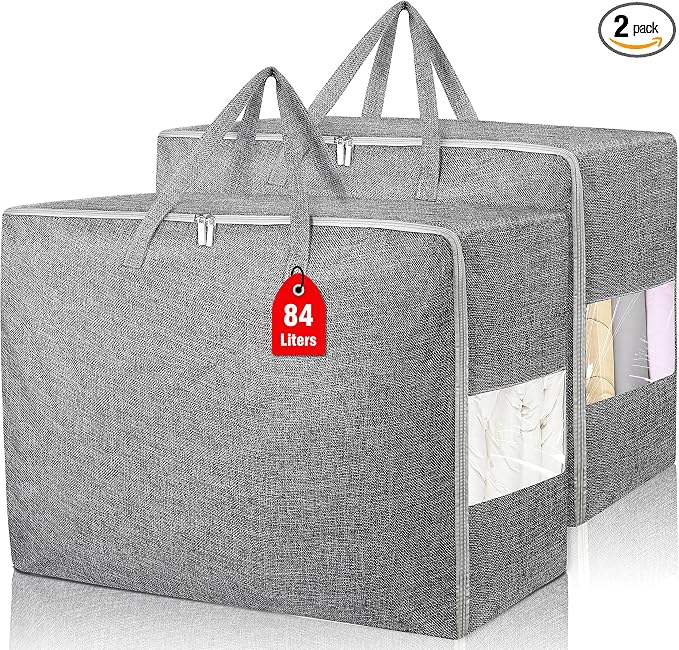 2Pack 84L Large Storage Bags, Folding Moving Comforter Blanket Storage Bags by Besslly