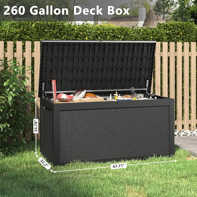 260 Gallon Large Resin deck box Waterproof, Outdoor Storage Bench, Patio - Image 2