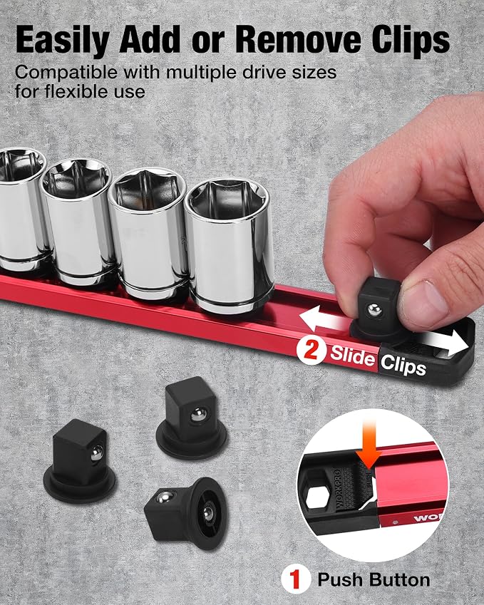 WORKPRO Magnetic Socket Organizer, 1/2" Drive Aluminum Alloy Socket Holder - Image 2