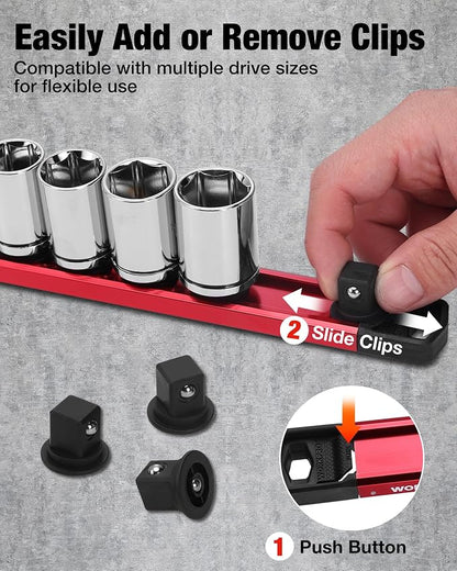 WORKPRO Magnetic Socket Organizer, 1/2" Drive Aluminum Alloy Socket Holder - Image 2