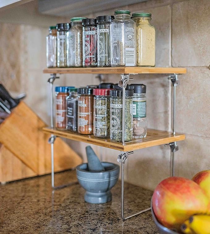Internet's Best Stacking Utility Shelf, Bamboo 2-Tier Cabinet Organizer - Image 8