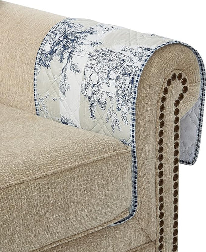 Brilliant Sunshine Blue Toile Couch Sofa Armrest 5 Pockets Organizer, Slip - Image 7