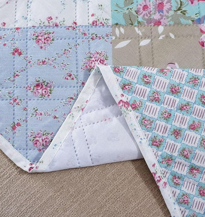 Brilliant Sunshine Blue and Green Rose Patchwork Couch Armrest 5 Pockets - Image 4