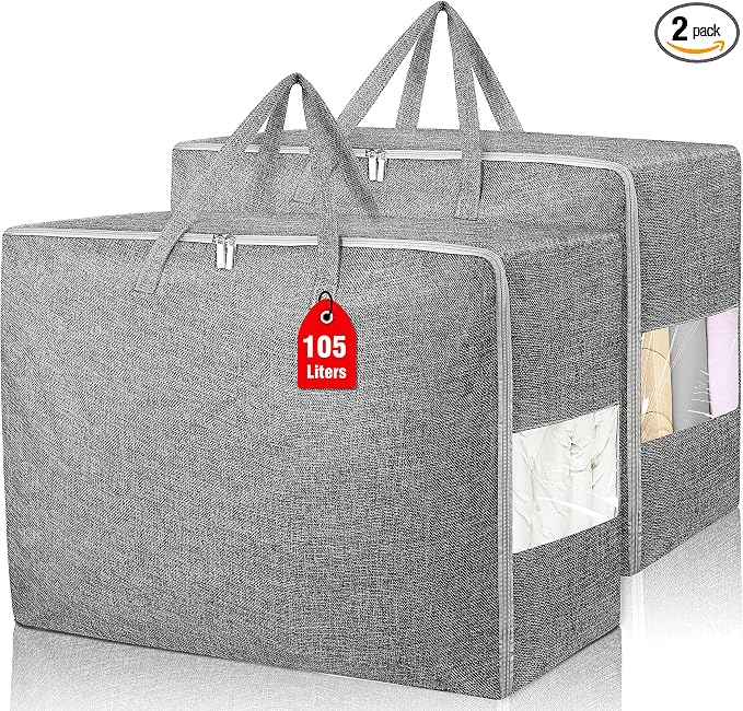 2Pack 105L Extra Large Storage Bags, Folding Moving Comforter Blanket Storage by Besslly