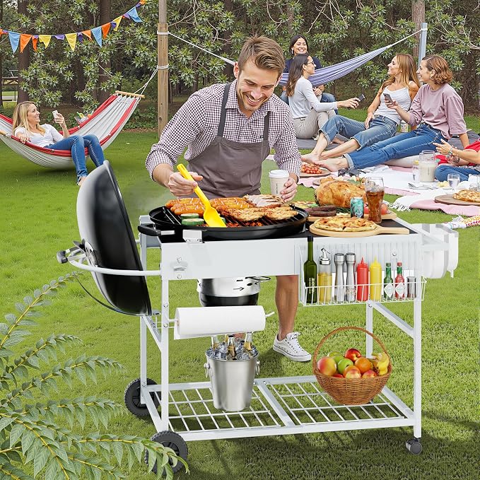 Shintenchi Grill Table for Weber 22" & 18" Original Kettle, Outdor Grill Cart - Image 2