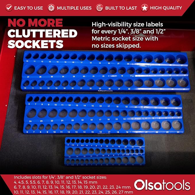 Olsa Tools 3-Row Magnetic Socket Organizer - Image 4