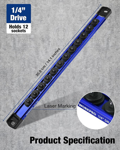 WORKPRO Magnetic Socket Organizer, 1/4" Drive Aluminum Alloy Socket Holder - Image 7