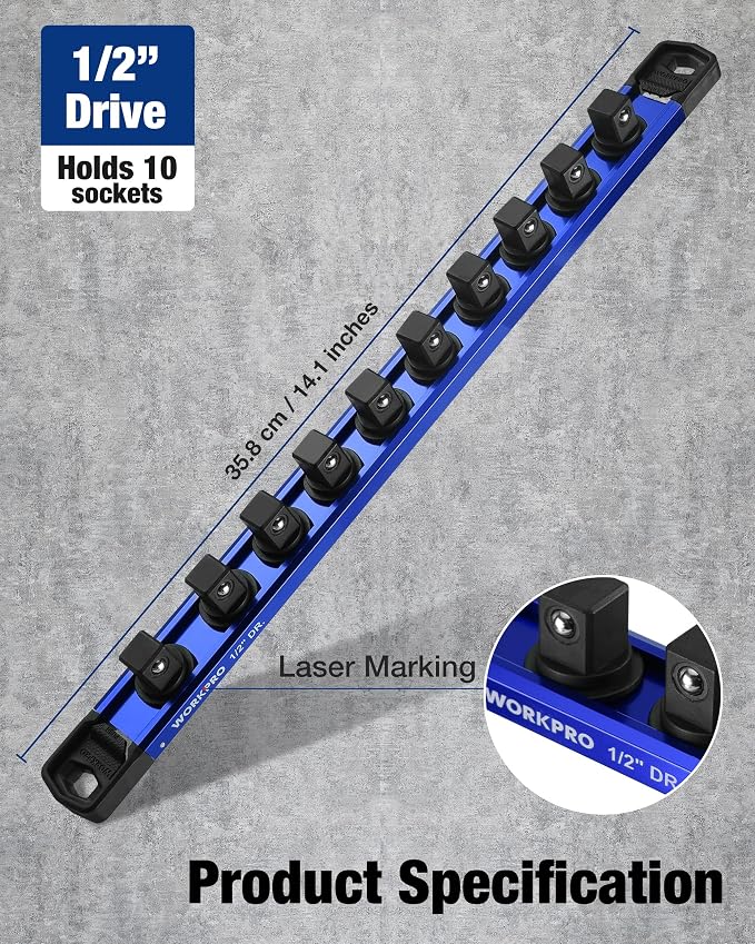 WORKPRO Magnetic Socket Organizer, 1/2" Drive Aluminum Alloy Socket Holder - Image 7
