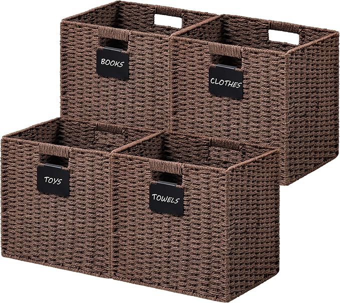 UBBCARE 4 Pack Wicker Basket, 13×13 Storage Cubes by UBBCARE