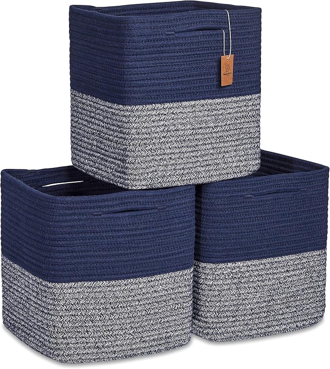 NaturalCozy Storage Cubes 11 Inch Cotton Rope Woven Baskets by NaturalCozy