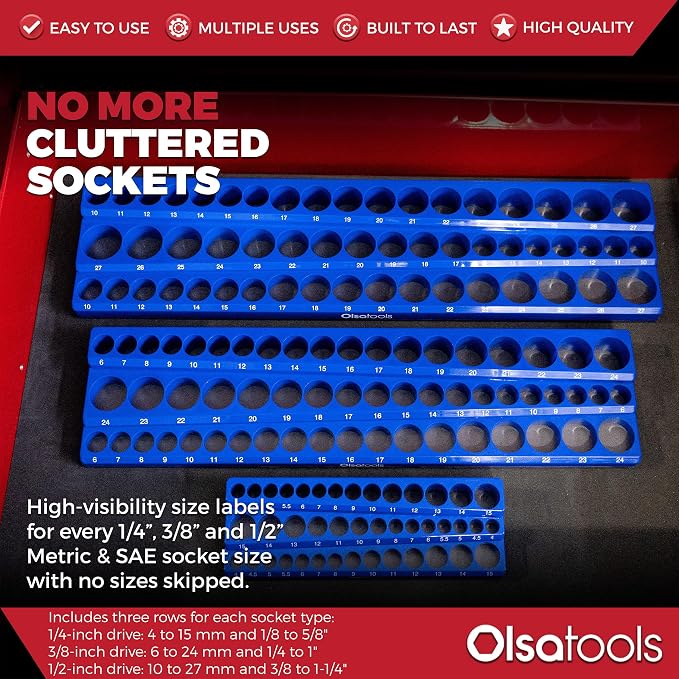 Olsa Tools Magnetic Socket Organizer | 6pc Socket Holder Kit | 1/2-Inch - Image 3
