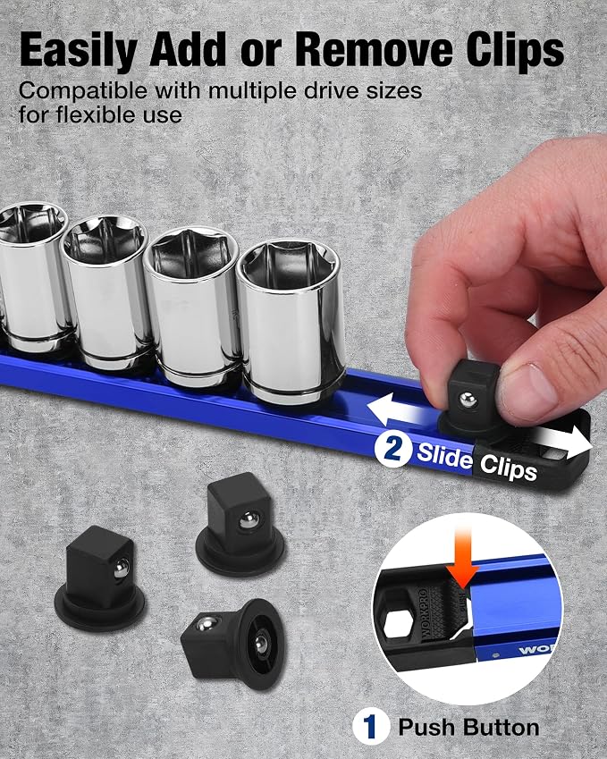WORKPRO Magnetic Socket Organizer, 1/2" Drive Aluminum Alloy Socket Holder - Image 2