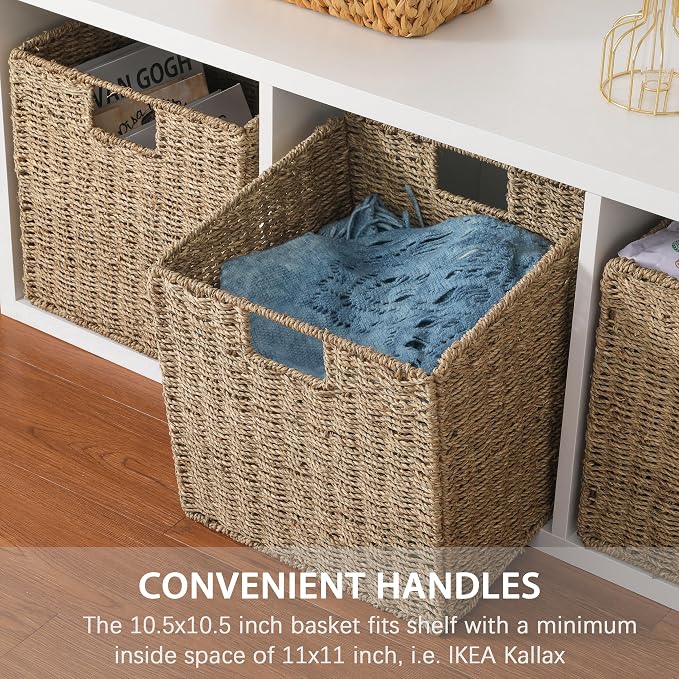 10.5 x 10.5in Seagrass Storage Baskets Set of 4, Cube Foldable Woven Storage - Image 5