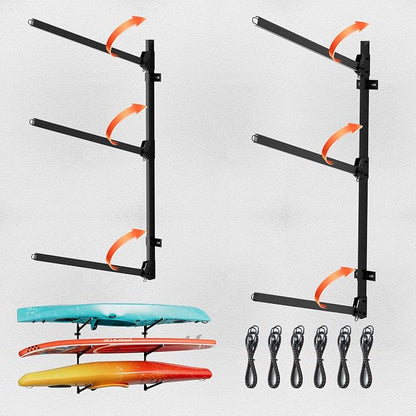3-Tier Foldable Kayak Wall Mount Rack | Space-Saving Swing-Away Design by Unknown