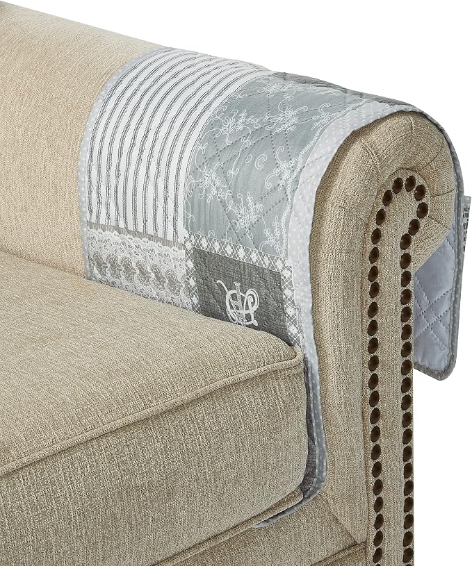 Brilliant Sunshine Grey Floral Patchwork Sofa Armrest 5 Pockets Organizer - Image 8