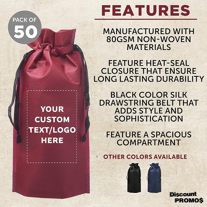 DISCOUNT PROMOS Non-Woven Vineyard Two Bottle Wine Bags - Image 2