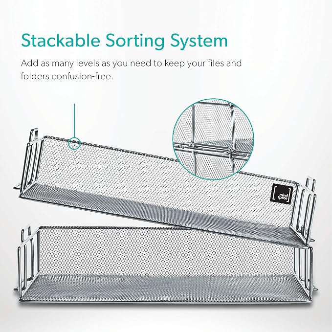 2 Tier Stackable Letter Tray | Paper Tray Desk Organizer | The Mesh Collection - Image 4