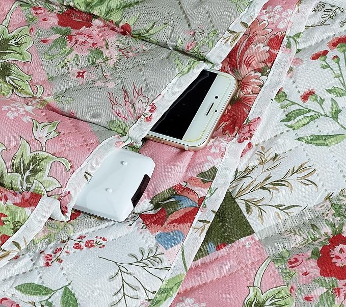 Brilliant Sunshine Peach Flowers Patchwork Couch Armrest 5 Pockets Organizer - Image 4