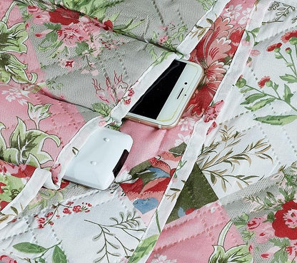 Brilliant Sunshine Peach Flowers Patchwork Couch Armrest 5 Pockets Organizer - Image 4