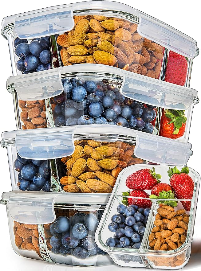 PrepNaturals 5 Pack 34 Oz Glass Meal Prep Containers by Prep+Naturals