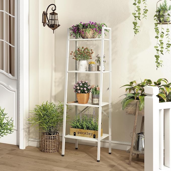 Hoctieon 4-Tier Industrial Ladder Bookshelf, Narrow Ladder Shelf, Tall Standing - Image 6