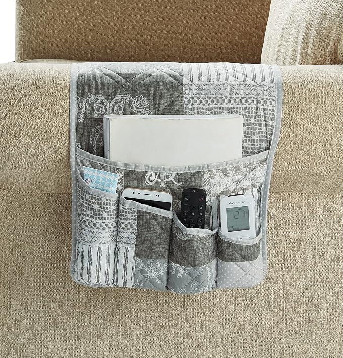 Brilliant Sunshine Grey Floral Patchwork Sofa Armrest 5 Pockets Organizer by BrilliantSunshine