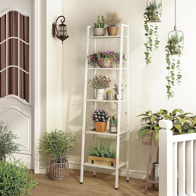 Hoctieon 5-Tier Industrial Ladder Bookshelf, Narrow Ladder Shelf, Tall Standing - Image 7