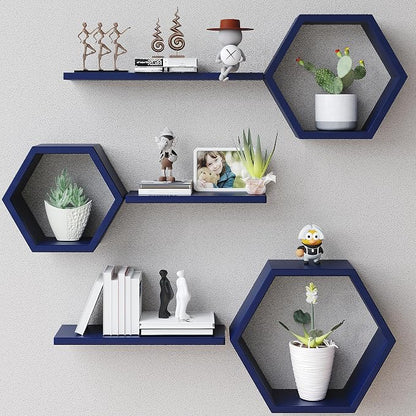 Wooden Hexagon Floating Shelves Wall Mounted, Rustic Honeycomb Shelves by LUDORU