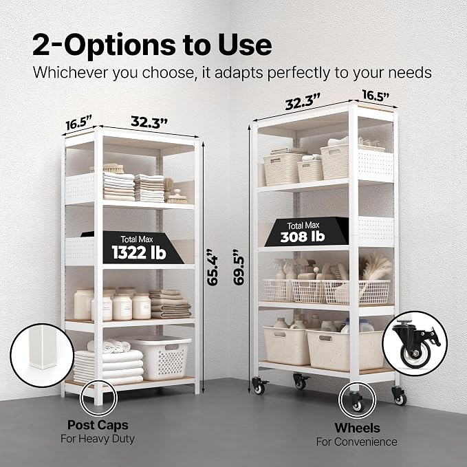 HOMEDANT 5-Tier Rolling Shelving Unit - Image 2