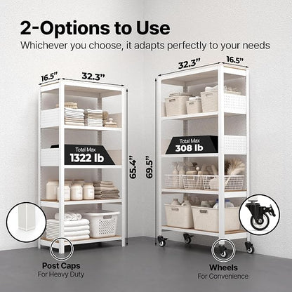 HOMEDANT 5-Tier Rolling Shelving Unit - Image 2