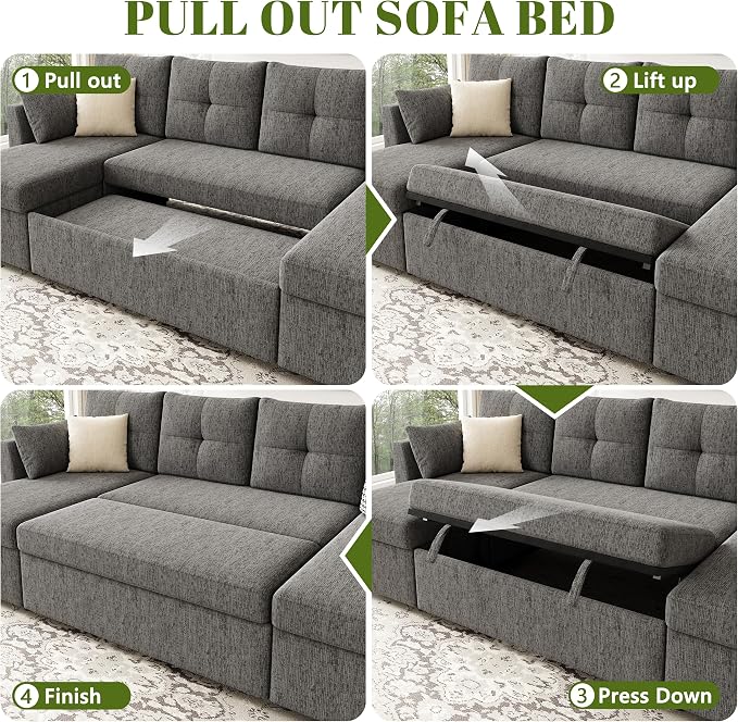 Huatean Home Oversized Sleeper Couch Sofa, 110 inch 2 in 1 Pull Out Couch - Image 7