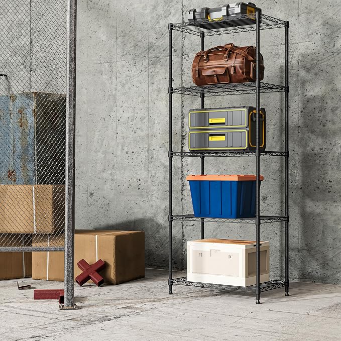 IZEUK 5-Tier Black Metal Storage Shelves, Adjustable Wire Shelving Unit - Image 7