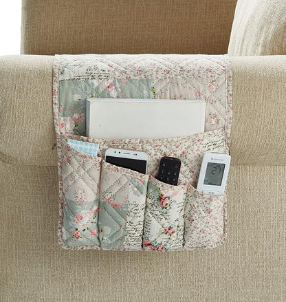 Brilliant Sunshine Rose and Sage Patchwork Sofa Armrest 5 Pockets Organizer by BrilliantSunshine