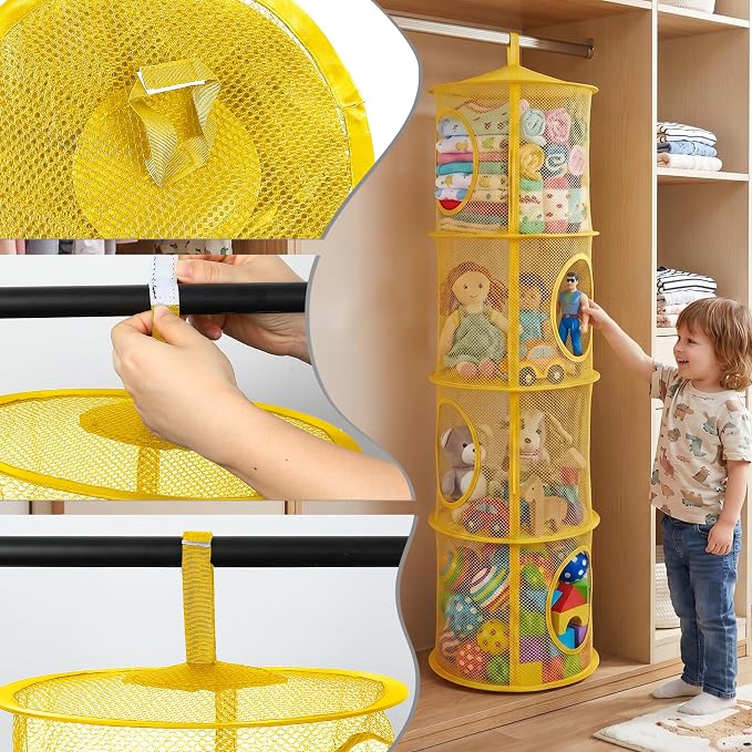 Hanging Stuffed Animal Storage Hammock Net 4 Tiers, Holds Plushies, Foldable - Image 3