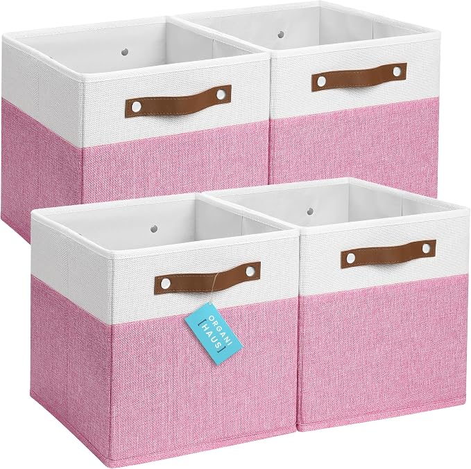 OrganiHaus 11" x 11" x 11" Fabric Cubes Storage Bins Set of 4, Foldable by OrganiHaus