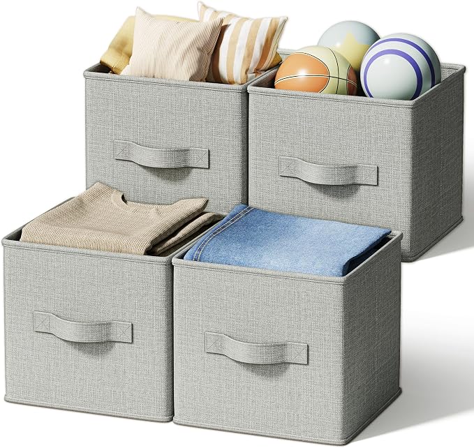 4 Pack Foldable Fabric Closet Storage Bins, 11Inch Organizer Cubes by LaySpace-YourRoomOrganizer