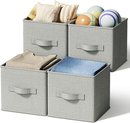 4 Pack Foldable Fabric Closet Storage Bins, 11Inch Organizer Cubes by LaySpace-YourRoomOrganizer