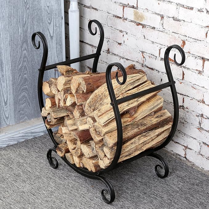 MyGift Black Metal Firewood Rack - Image 2