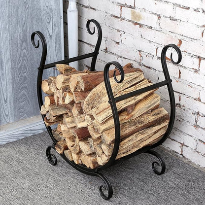 MyGift Black Metal Firewood Rack - Image 2