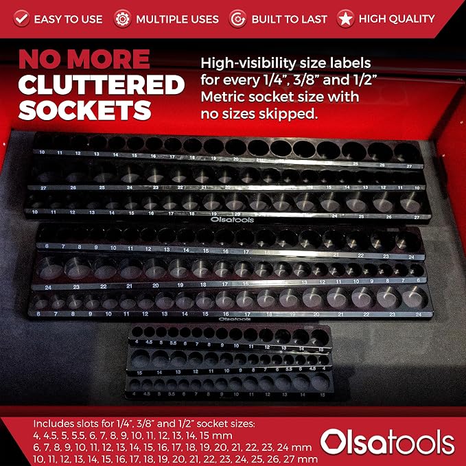 Olsa Tools Magnetic Socket Organizer | 3pc Socket Holder Kit | 1/2-Inch - Image 3