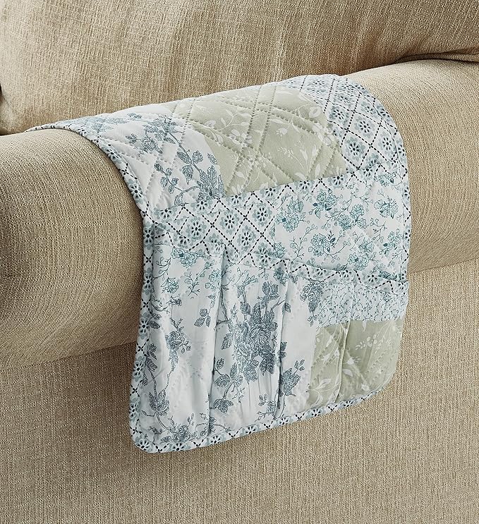 Brilliant Sunshine Multi Blue and Beige Floral Patchwork Couch Armrest 5 - Image 2