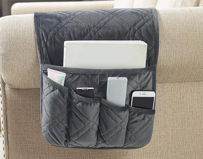 Brilliant Sunshine Grey Velvet Couch Sofa Armrest 5 Pockets Organizer, Slip by BrilliantSunshine