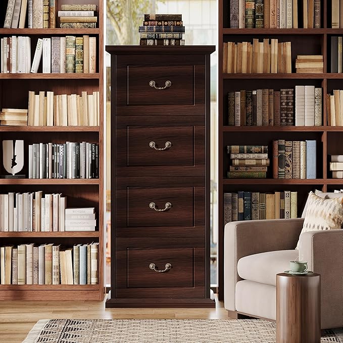 Tribesigns 4-Drawer File Filing Cabinet, Vertical Office File Cabinet, Walnut | - Image 5